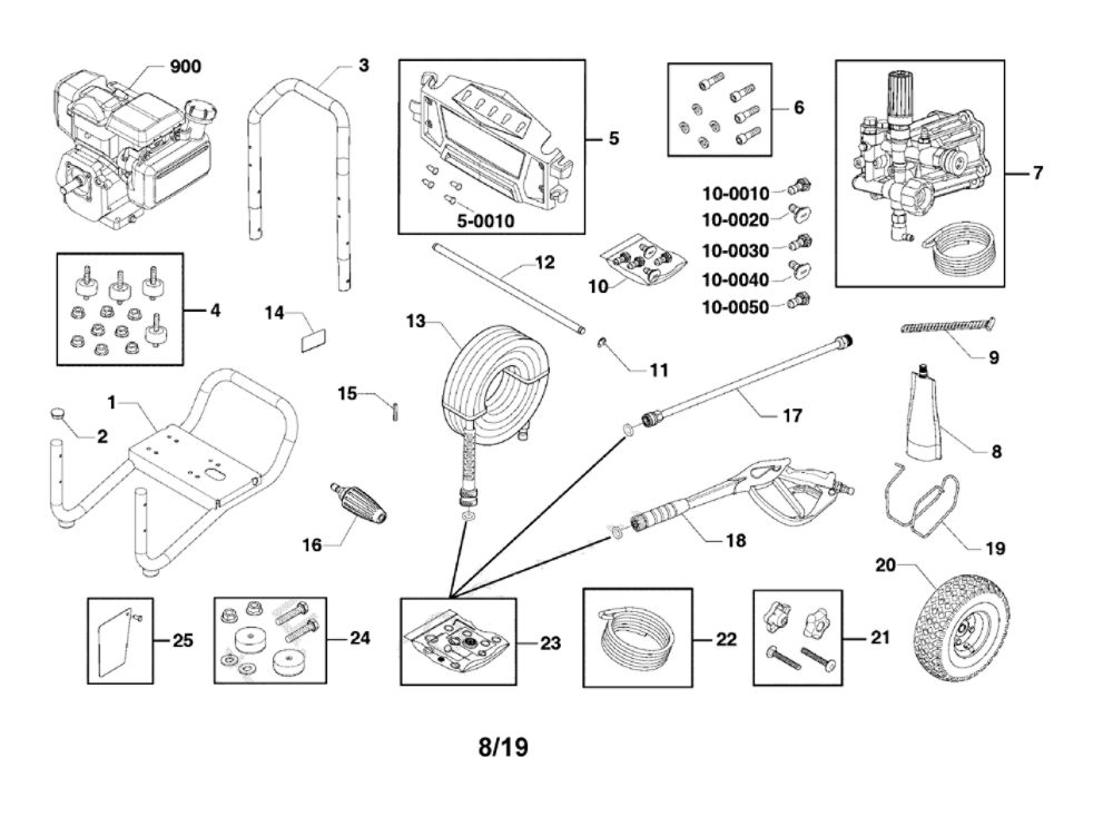Main Unit Diagram and Parts List for 020736-00  Briggs and Stratton Pressure Washer
